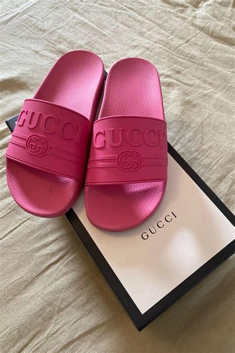 gucci flip flops hot pink|gucci slides women pink.